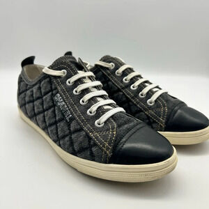 Chanel quilted denim leather lined low top sneakers shoes authentic 38